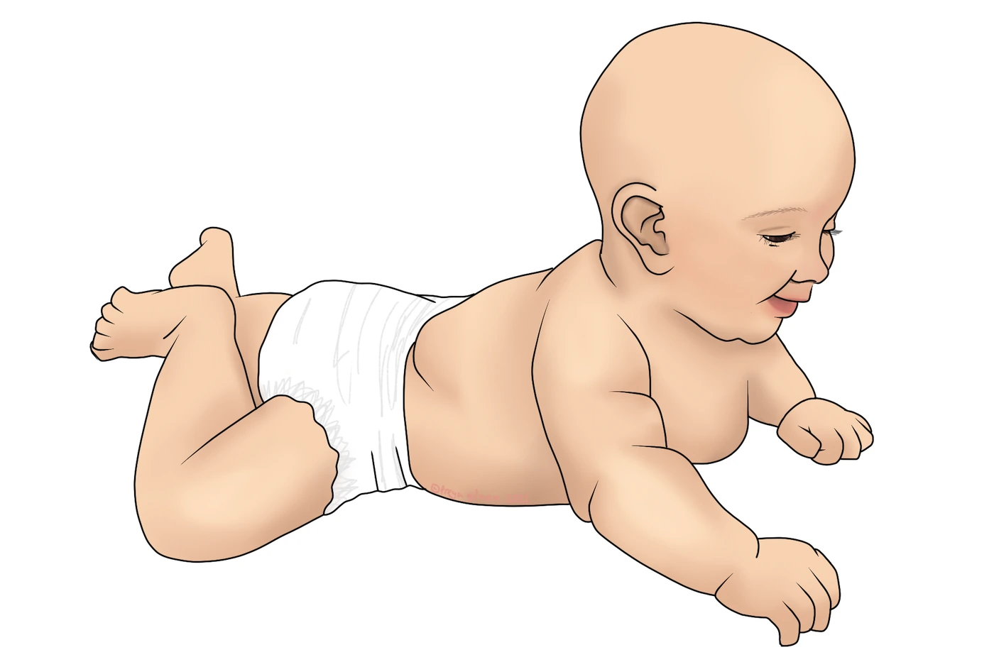 Baby tekening ligt op de buik op een speelmat tijdens een buikligtussendoortje